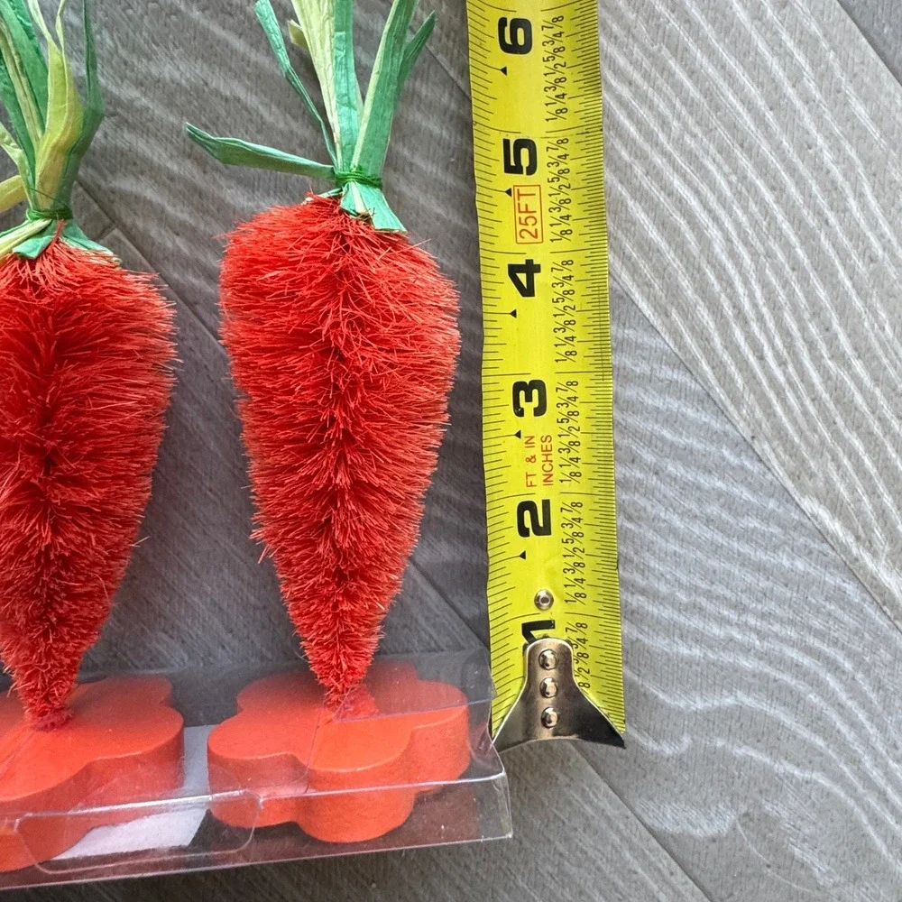 Set of 3 Sisal Bottle‎ Brush Carrots Easter Spring Decor on Wood Flower Bases